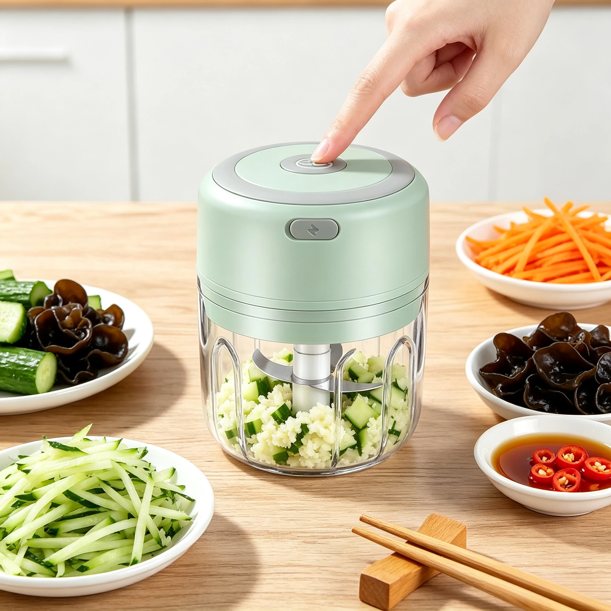 Electric Garlic Chopper Wireless Usb Charging Mini Food Processor Portable Garlic Mincer Meat Grinder   JJ3232FS