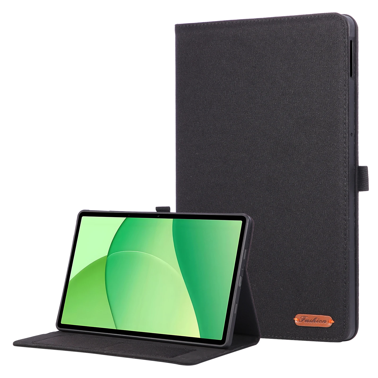 

For Oppo Pad SE Case with Stand Card Holder Cloth Texture Leather Tablet Cover - Black