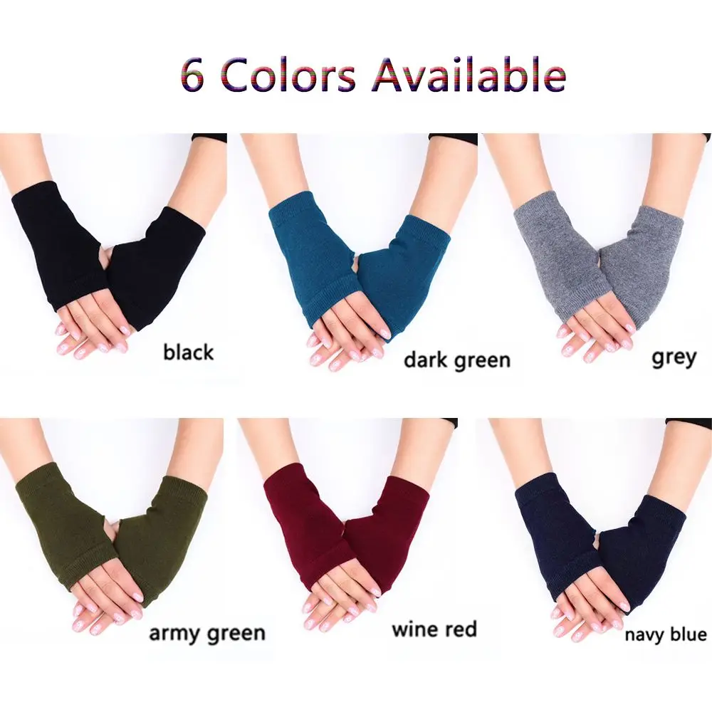 1Pair Winter Knitted Fingerless Wool Glove Warm Solid Stretch Half Mitten Lady Knitting Short Cashmere Gloves For Women Men