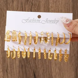 European and American metal earrings 24-piece set, fashionable and simple versatile alloy love pearl snake butterfly mushroom lo