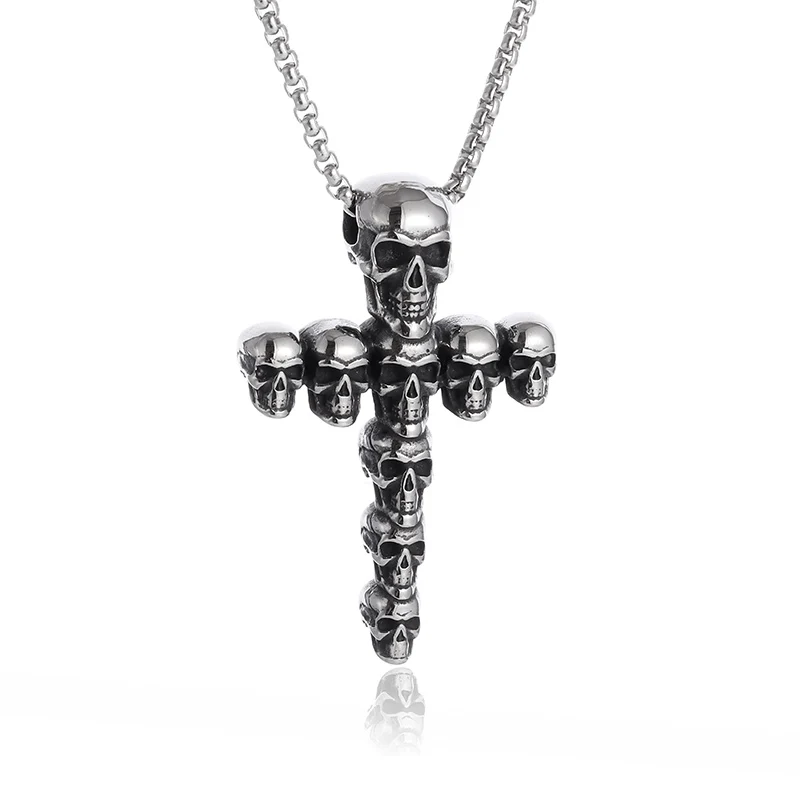 Christian Jesus Cross Full Skull Pendant Necklace for Men and Women Personality Biker Punk Exorcist Amulet Jewelry image 2