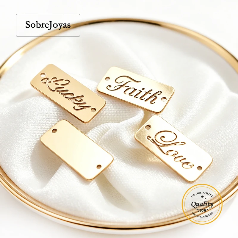 

14K Gold Filled Bar Connector Charm Rectangle Pendant Faith Love Lucky Blank Rectangle Necklace
