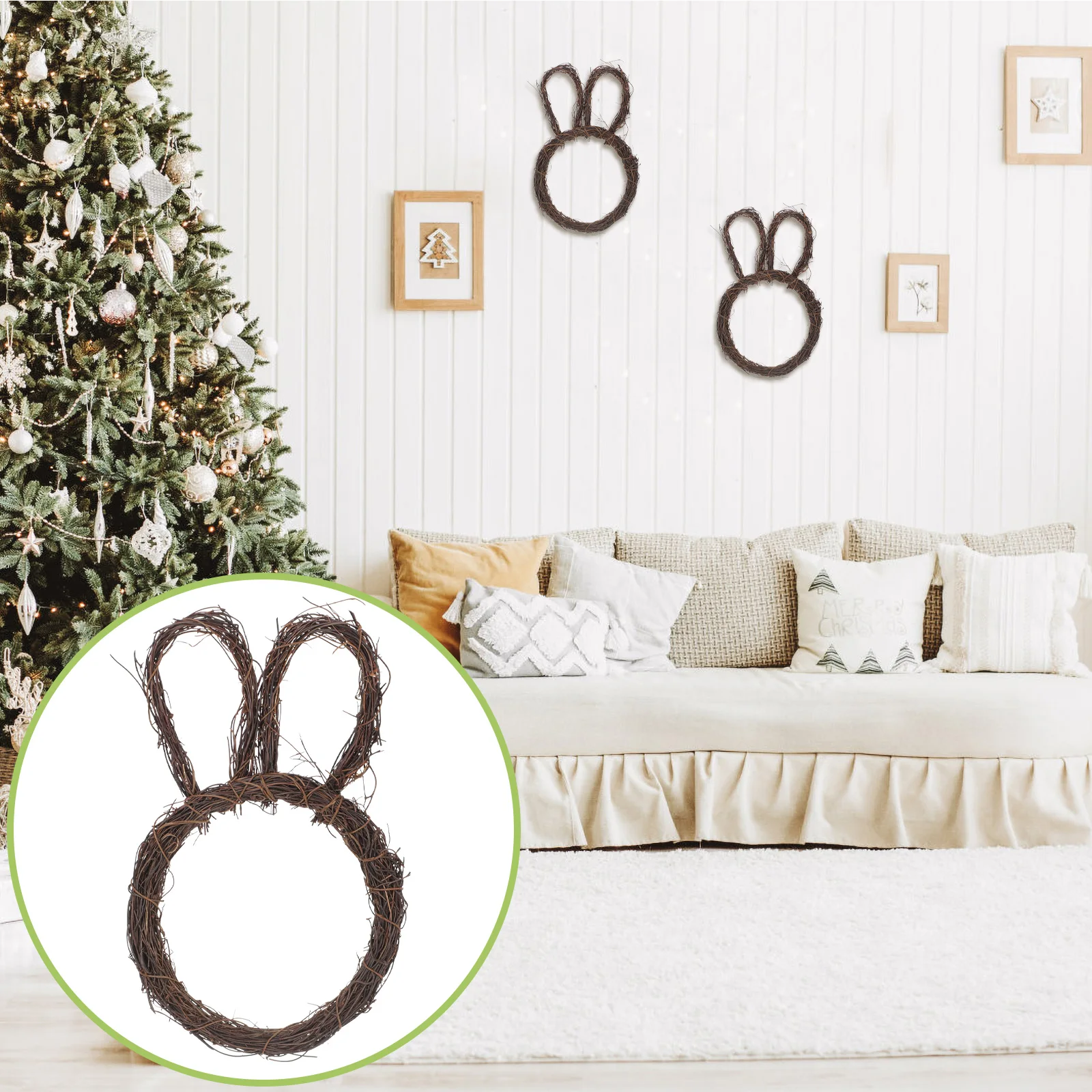 

Rabbit Decoration Rattan Bunny Wreath DIY Frame Garland Vine Easter Christmas Home Wall Hanging Floral Handmade