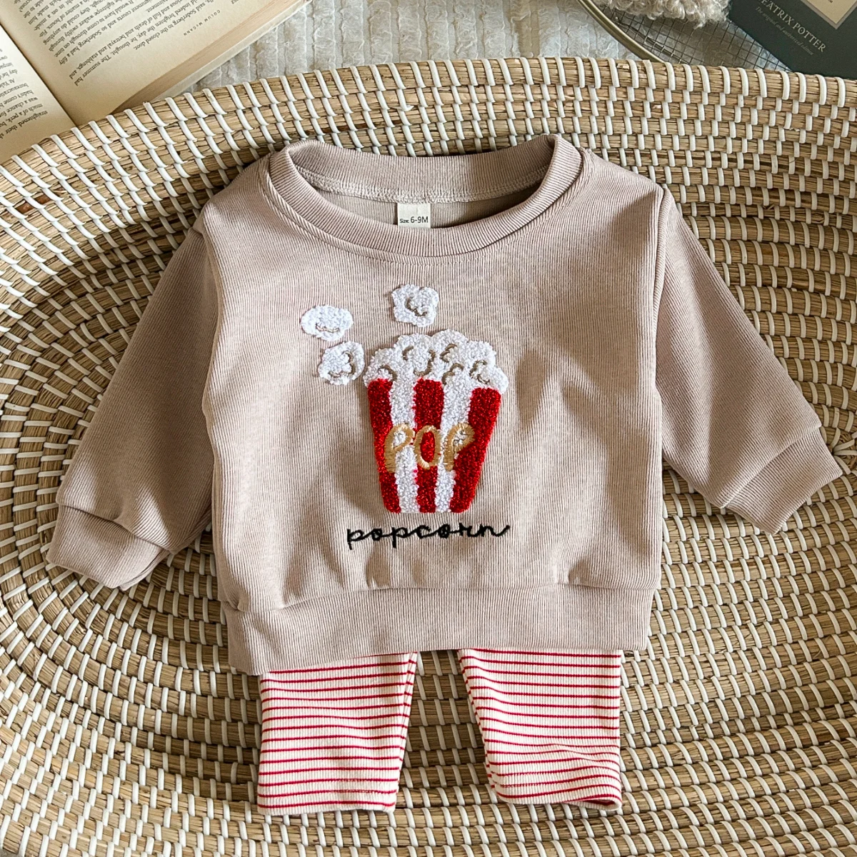 2024 Herfst Peuter Outfits Baby Jongen Baby Leuke Popcorn Borduren Trui Shirt + Broek 2 Stuks Lange Mouw Meisjes kleding Set