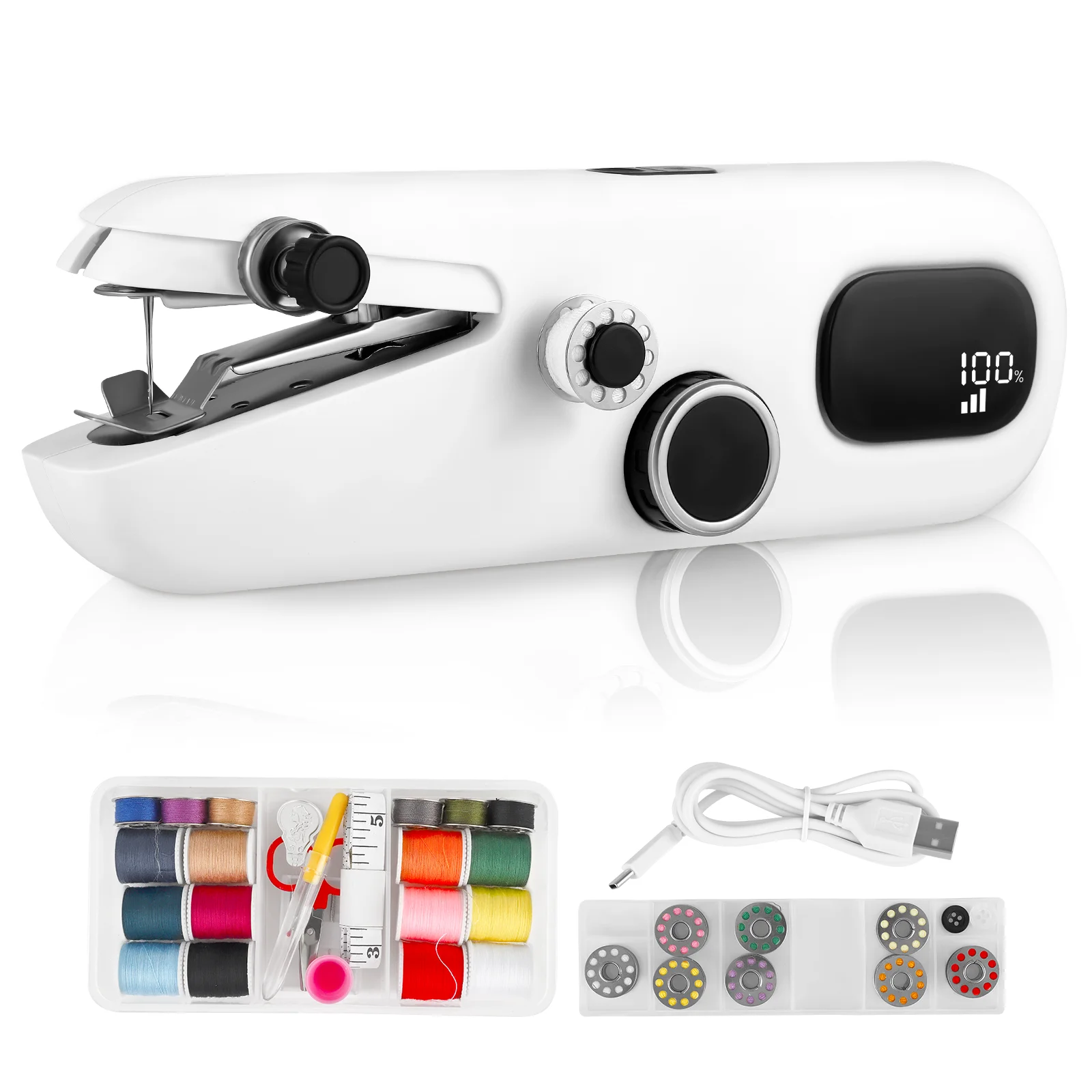 

Electric Mini Handheld Sewing Machine 3 Speeds With LED Display Suitable For DIY Garments Curtains For Beginners Rechargeable