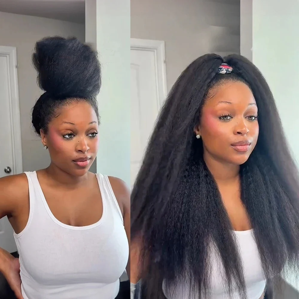 250% ياكي شعر طبيعي مفرود باروكة شعر طبيعي مفرود غريب 360 كامل HD الدانتيل الباروكات الأمامية 30 بوصة عالية ذيل حصان الشعر البشري #1