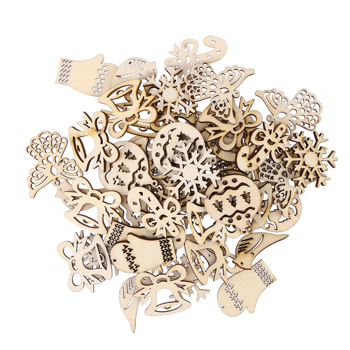 

50Pcs Xmas Wooden Pendants Christmas Tree Hanging Decor Creative DIY Ornaments Bell Design Home Party Wall Decoration
