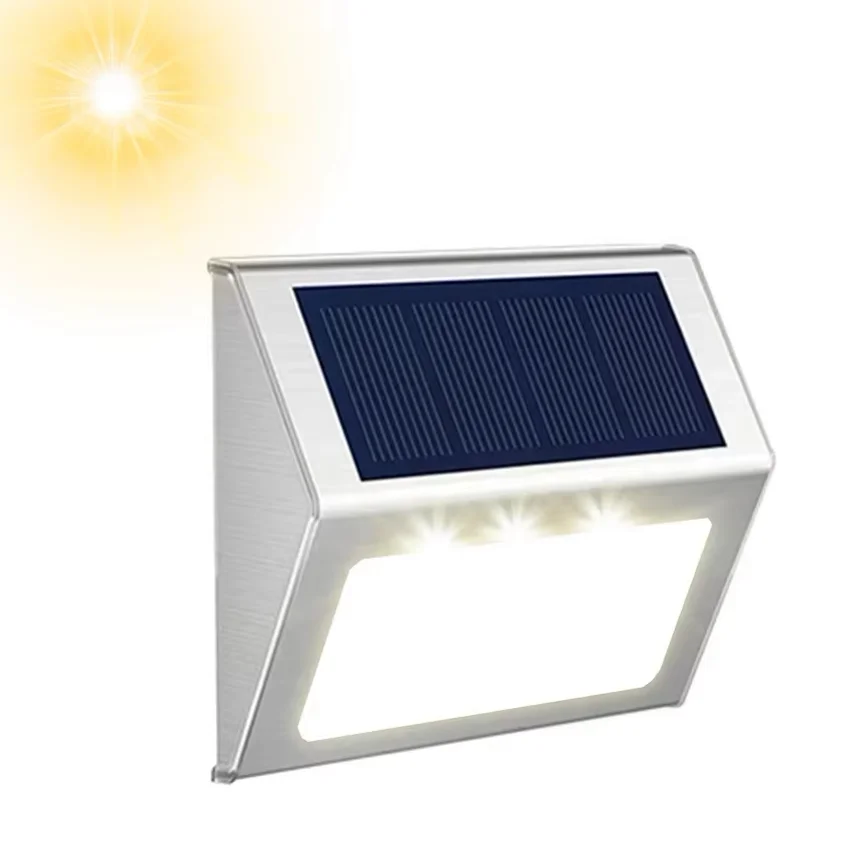 1PC 3LED Step Light Stainless Steel Solar Fence Light Waterproof Outdoor LED Wall Lamps Deck Lights For Stair Garden Fence Patio