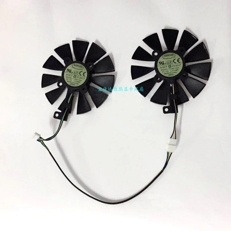 PP+ GPU Cooling T129215BU Fan for ASUS GTX1060 1070 RX480 87mm Left and Right Fan