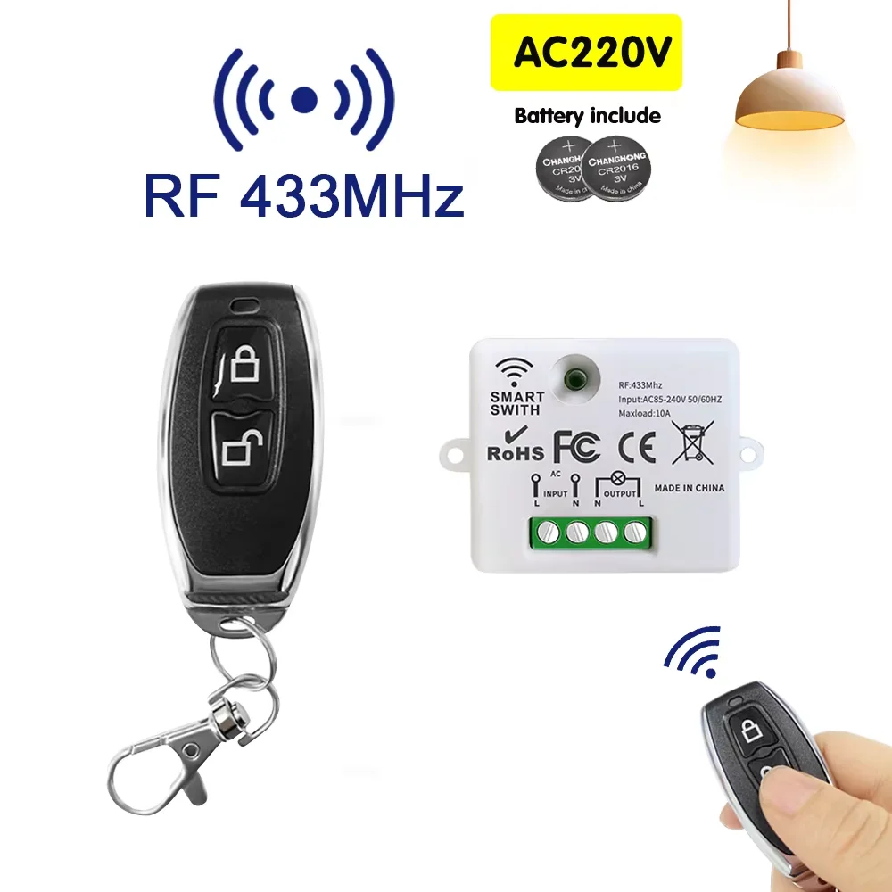 

RF 433MHz Wireless Remote Control Light Switch AC 220V 110V 10A Controller ON/OFF Transmitter Relay Receiver For Lighting Led