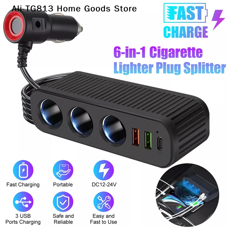 

[TG813]Car Charger For Phones 120W Plug And Play Charger Splitter Overcharge Protection Charger Adapter PD QC3.0 Car Charger