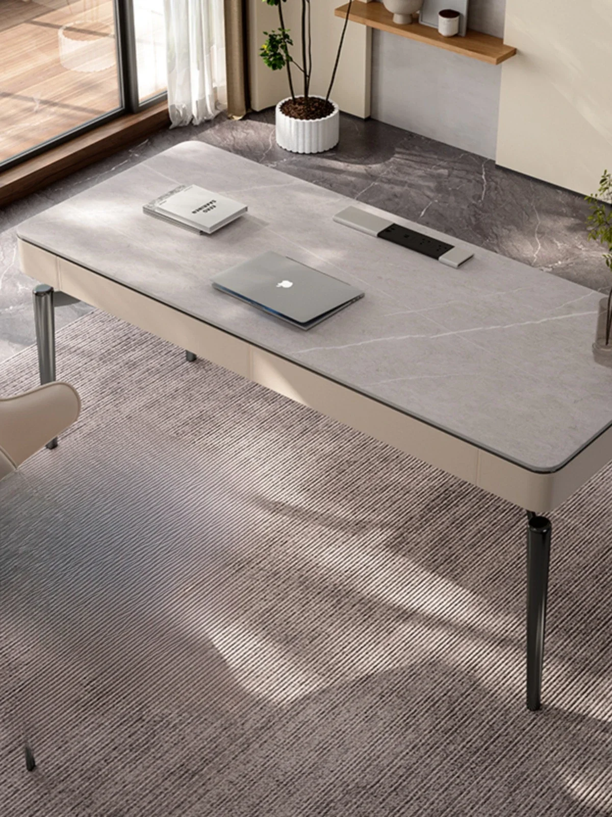 Italian Minimalist Home Study Light Luxury Computer Desk High-End Simple Writing Desk Consulting Stone Plate Office Desk