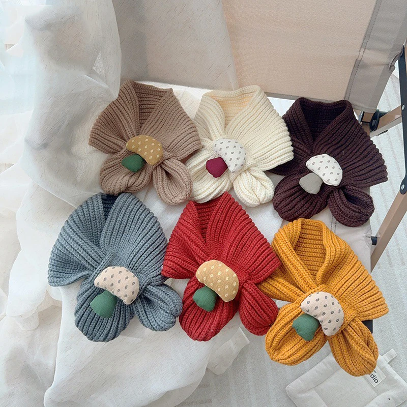 Cute Children Scarf New Knitted Cross Baby Neckerchief Winter Solid Warm Scarves Fashion Infant Student Knitting Kids Scarf