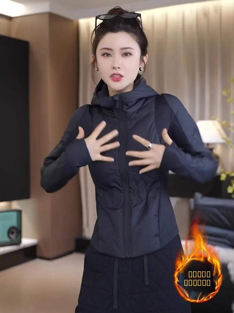 

Korean Sle Hooded Thiened Jaet Women's Autumn Winter New Spor Versatile Warm ort Slim Fit Top Casual Waist pe