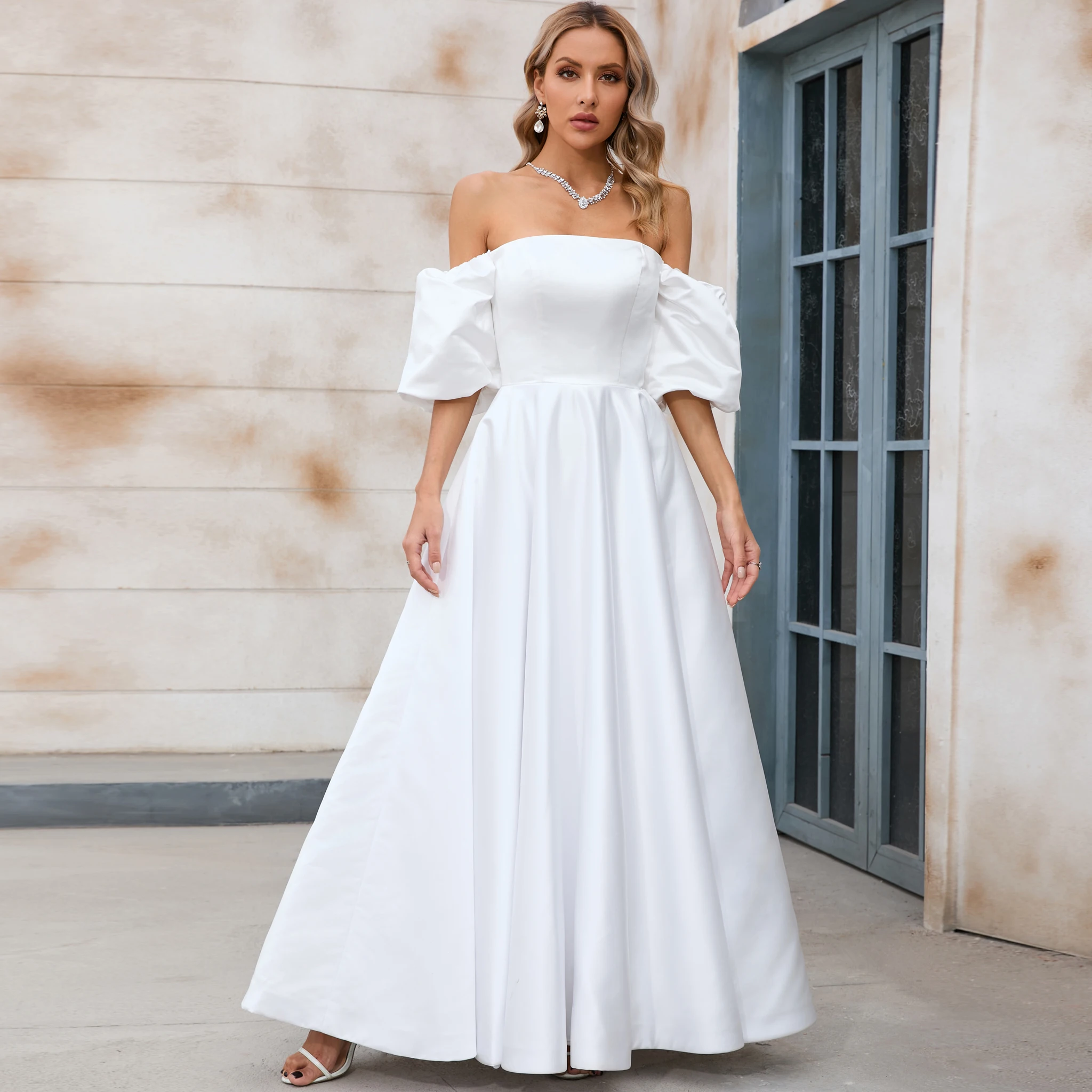 فستان زفاف Rosymae بطول الكاحل من الساتان على شكل حرف a عاري الكتفين فستان أنيق للعرائس فيستدوس دي نوفيا #1