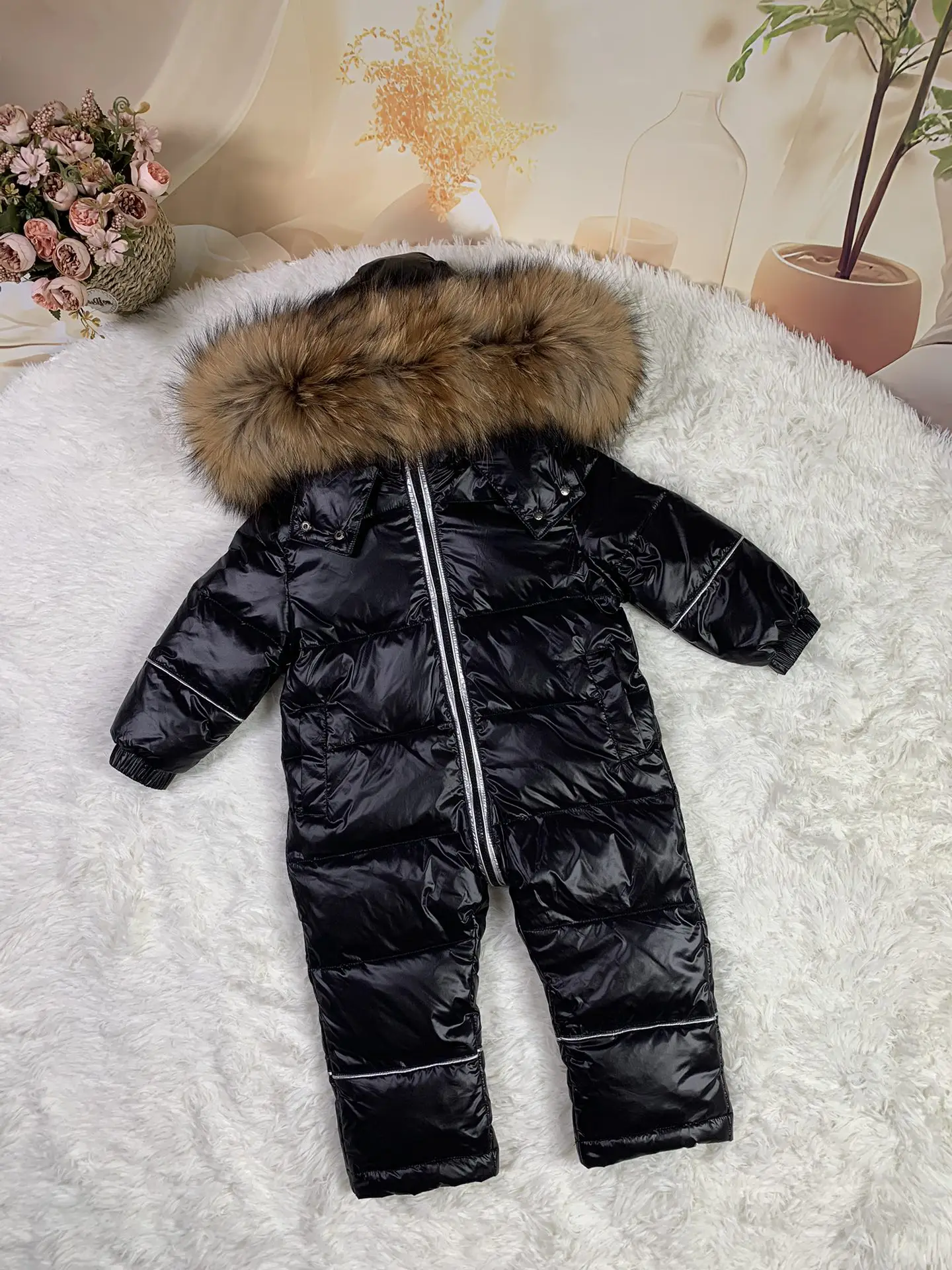 Real fur 2024 Winter overall Jacket child jackets children jumpsuit  baby snow suit girl down romper ski suits outerwear