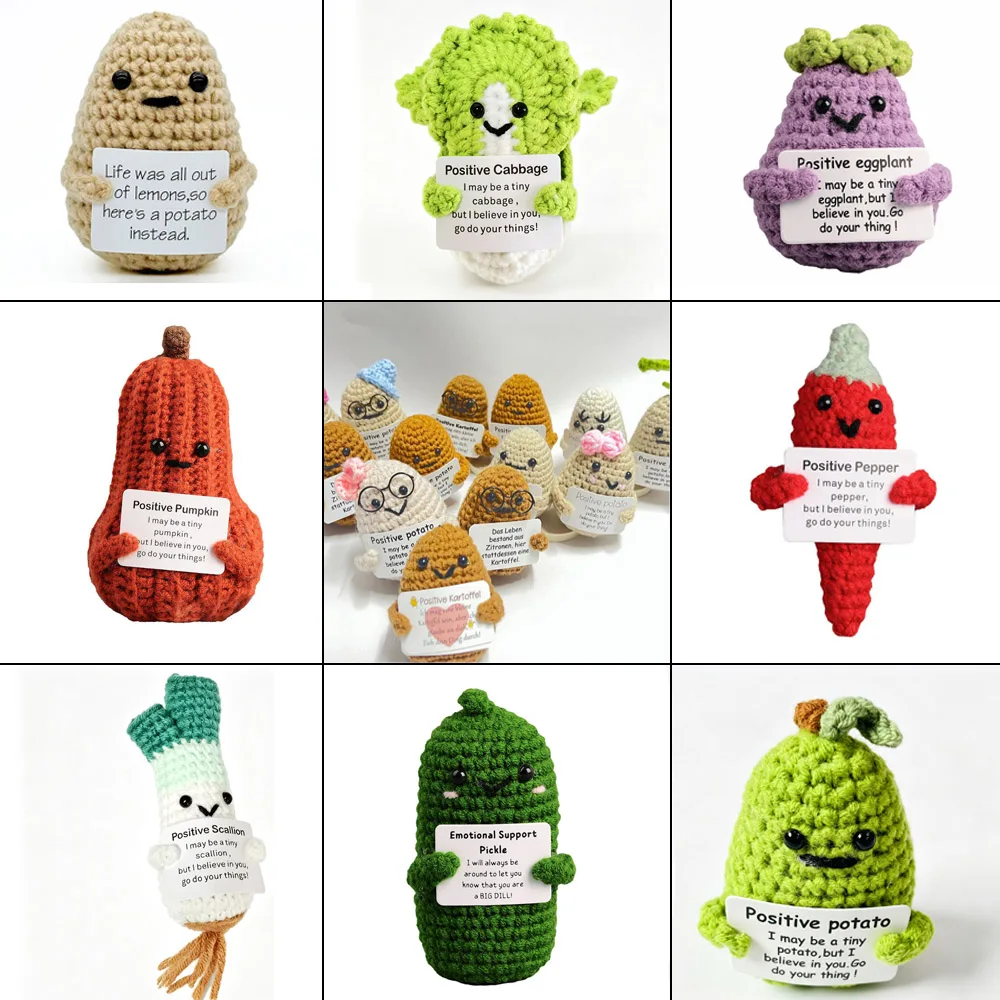 Positive Handmade Knitted Doll Keychain Vegetable Series Potato with Bonus Encouragement Card Desktop Decoration Gift for Friend