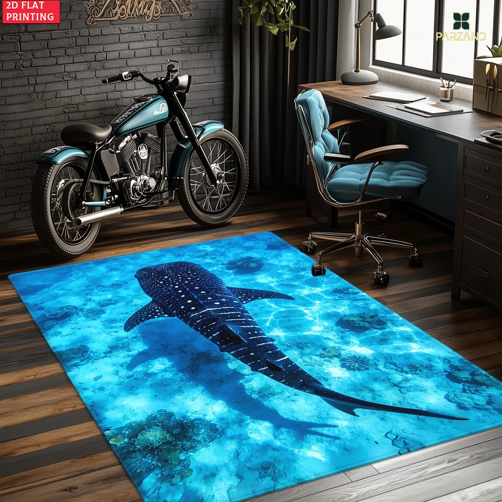 1pc 2D Flat Shark Whale Water Pattern Area Rug, Versatile Home Decor, Ideal Gift, Perfect for Chair Yoga Bathroom Living Room