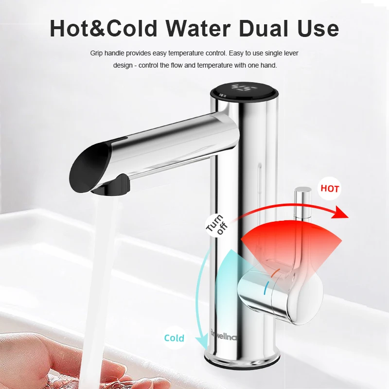 Briwellna Bathroom Electric Faucet Stainless Steel Hot Water Tap 220V Mini Water Heater Instant Hot Water Faucet 2 in 1 Mixer