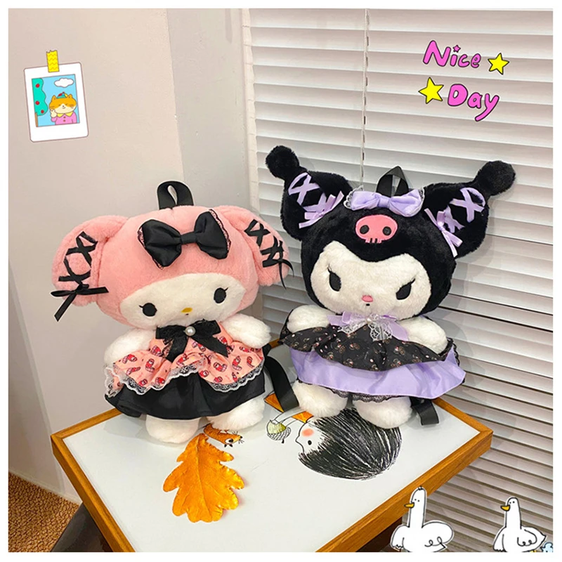 Sanrio Kuromi pluszowa lalka plecak uroczy kreskówka moja melodia dziewczyna i dziecko Kawaii moda przenośna pokojówka plecak prezenty świąteczne