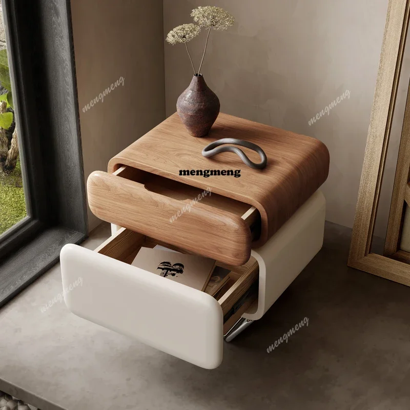 K182Aesthetic Small Bedroom Nightstand Modern Floating Walnut Narrow Bedside Tables Design Unique House Mesitas De Noche Furnitu