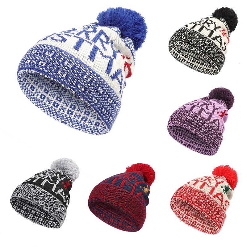 Christmas Elk Print Knitted Christmas Beanie Hat Winter Warm Ear Protector Beanies Cap Skiing Outdoor Keep Warm Hats Bonnets