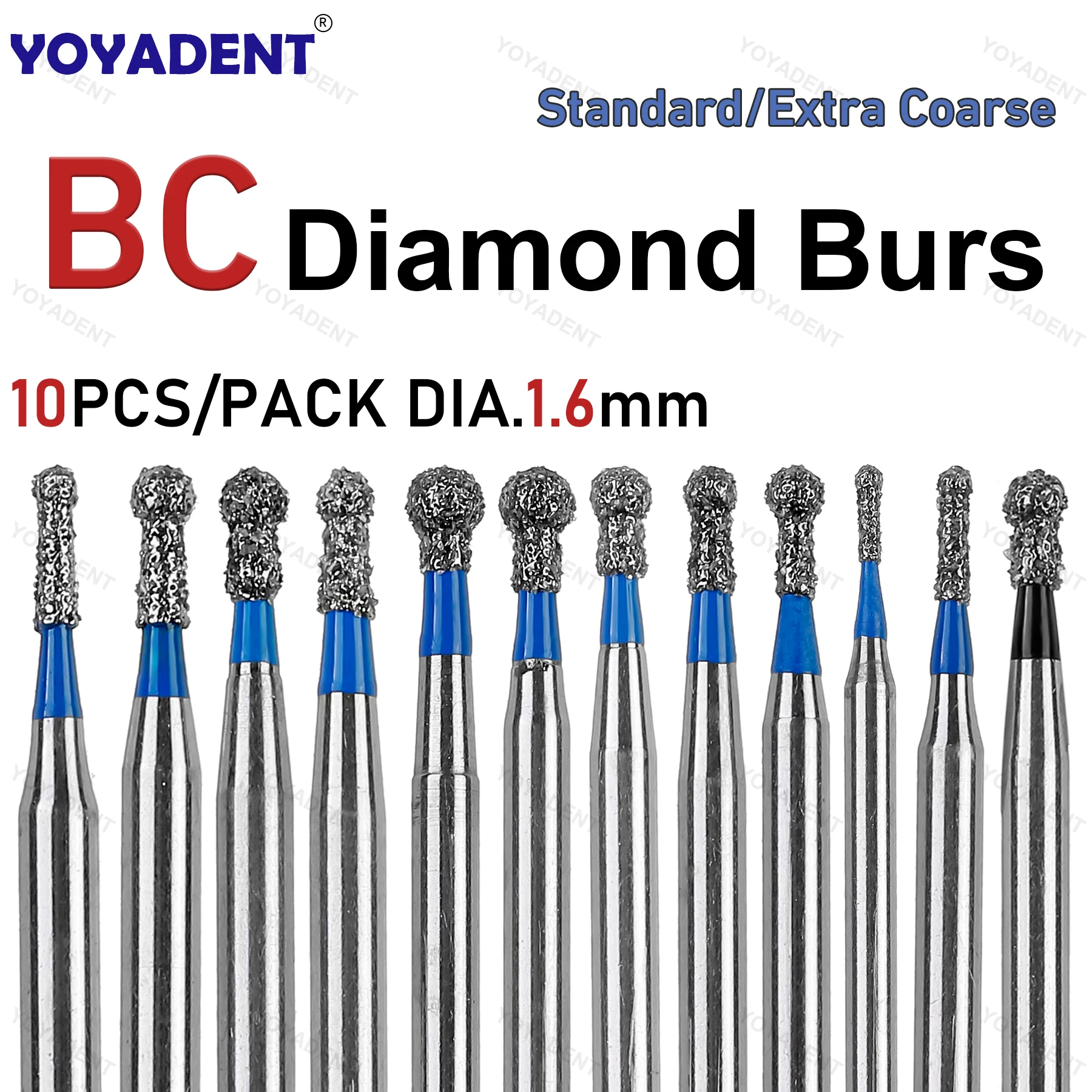 

Стоматологические алмазные боры типа BC, инструменты для полировки, стандартные/очень грубые для высокоскоростных турбин, стоматологические дрели диаметром 1,6 мм, 10 шт./упак.