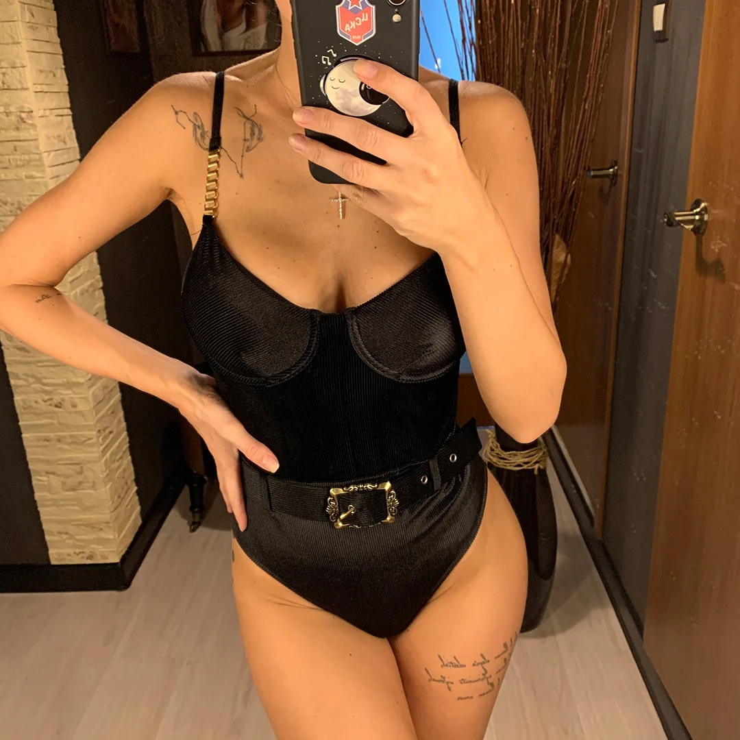NEU Sexy Badeanzug mit Gürtel, gerippt, für Damen, einteiliger Badeanzug, Damen-Badebekleidung, Bodysuit, Strand V1778 – Detail 2