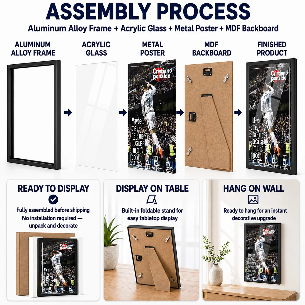 Cristiano Ronaldo Goal Celebration Framed Metal Poster Personalized Victory Tribute Wall Art For Football Fans Decorating Gym