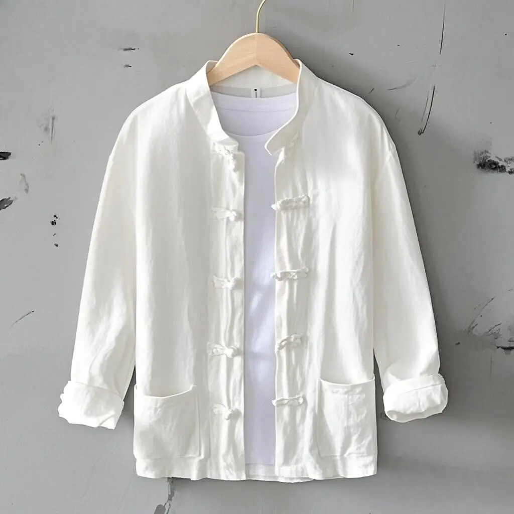 

Loose Cotton Linen Men's Shirt Traditional Chinese Style Button up Citywalk Breathable Comfortable Long Sleeve Pure Color