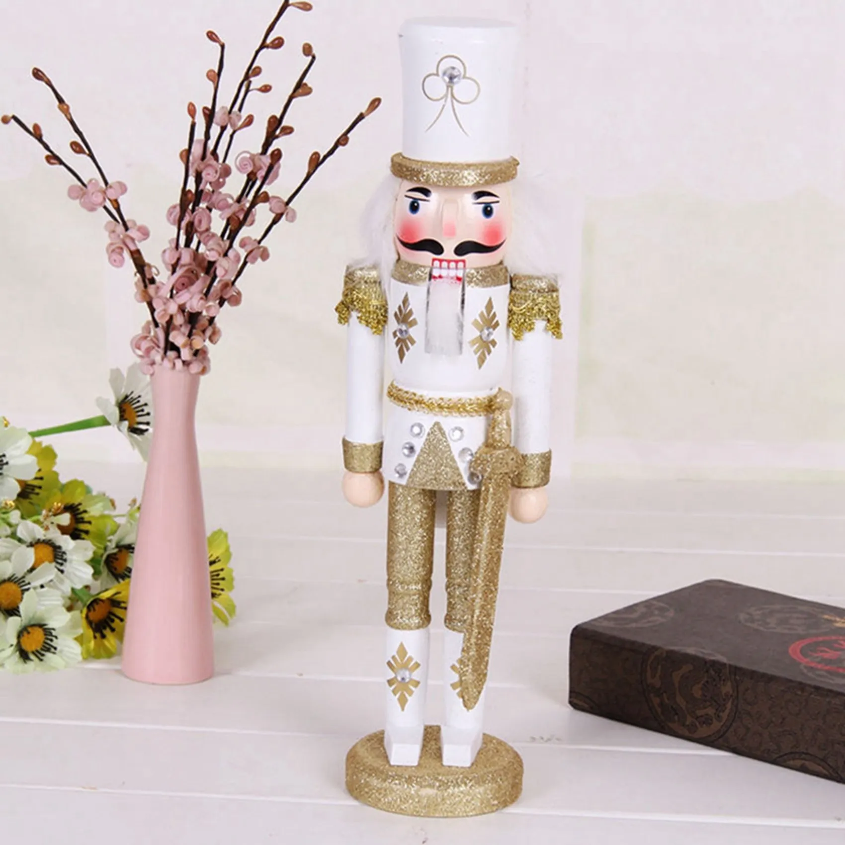 30CM Christmas Decorations Nutcracker Puppet Creative Wooden Handicraft Christmas Desktop Decorations Silver