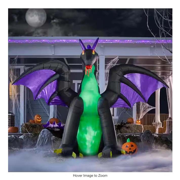 Dragón dominante inflable de Halloween de 8 pies con calabaza, decoración de patio de dragón de hielo para exteriores, juguetes para fiesta de Halloween
