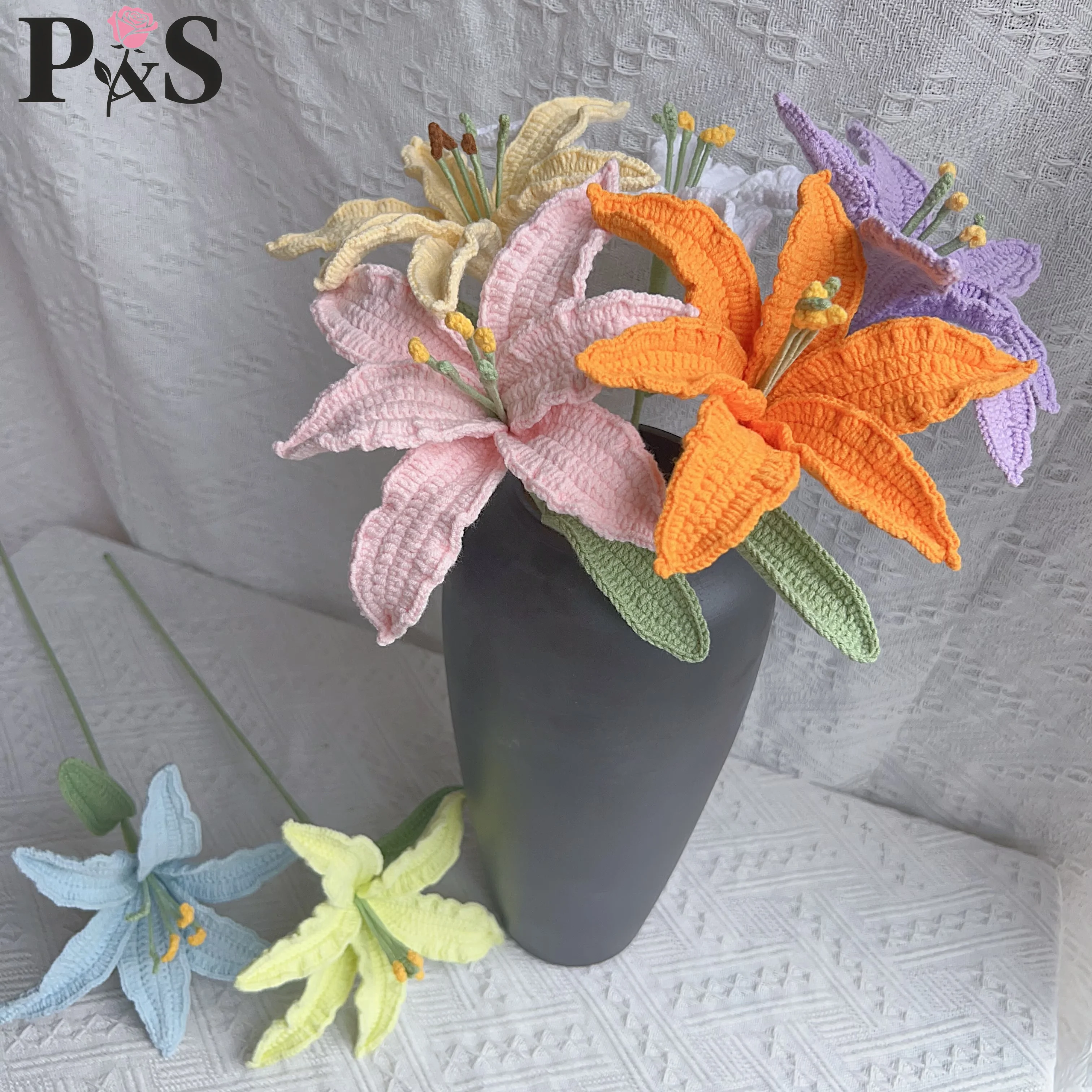 

Вязаные крючком цветы лилии ручной работы милые вязаные готовые искусственные цветы домашние свадебные украшения подарки на день рождения букет своими руками