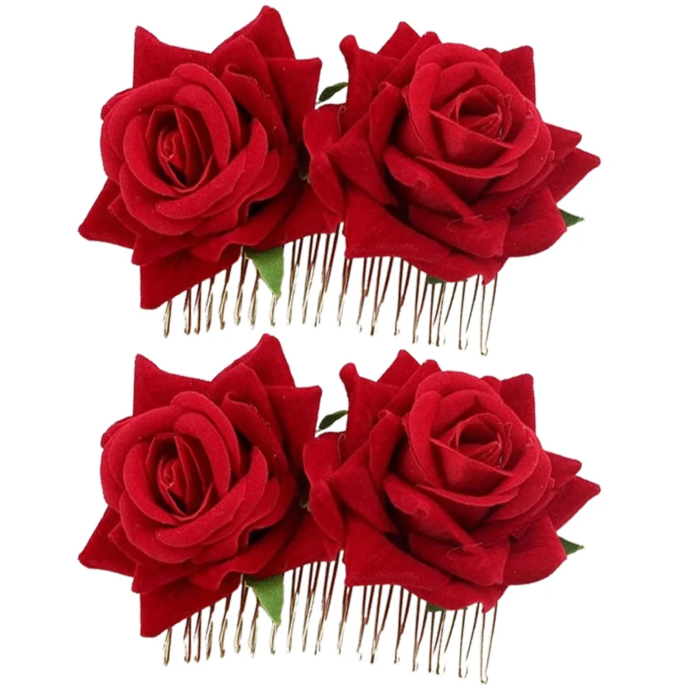 

2 Pcs Hair up Rose Comb Headdress Bride Clips for Accessories Women Fabric Wedding Flower