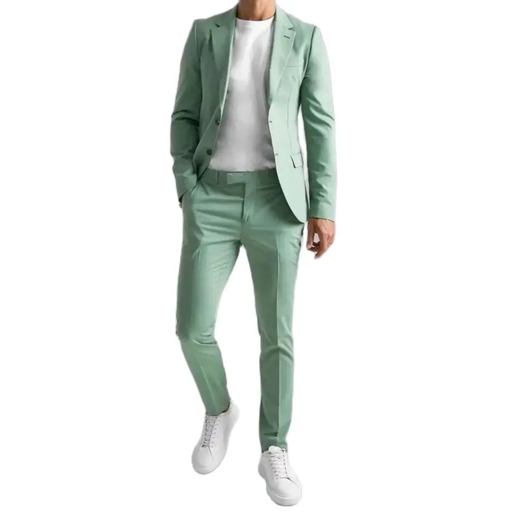 Men Suits Mint Green Fashion Notch Lapel Single Breasted Outfits Groom Wedding Party Tuxedo Daily Office Casual Male Suit Slim