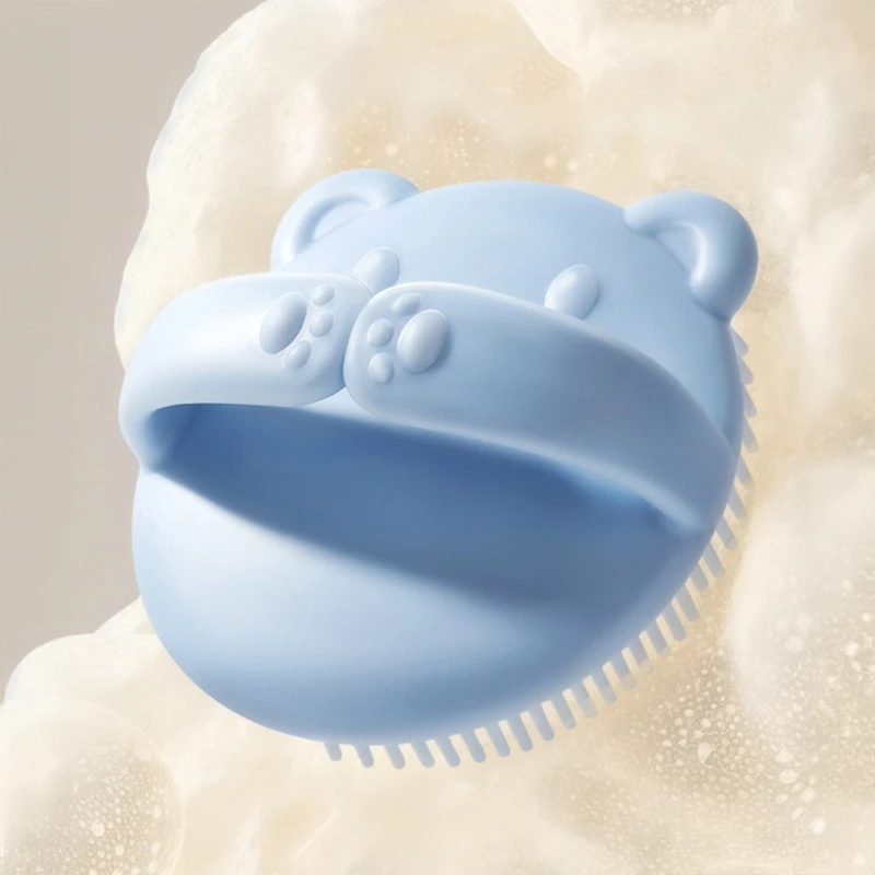Spazzola da bagno per massaggiatore per cuoio capelluto in silicone morbido da 1 pezzo Spazzola per capelli infantile con orsetto simpatico cartone animato con setole in silicone