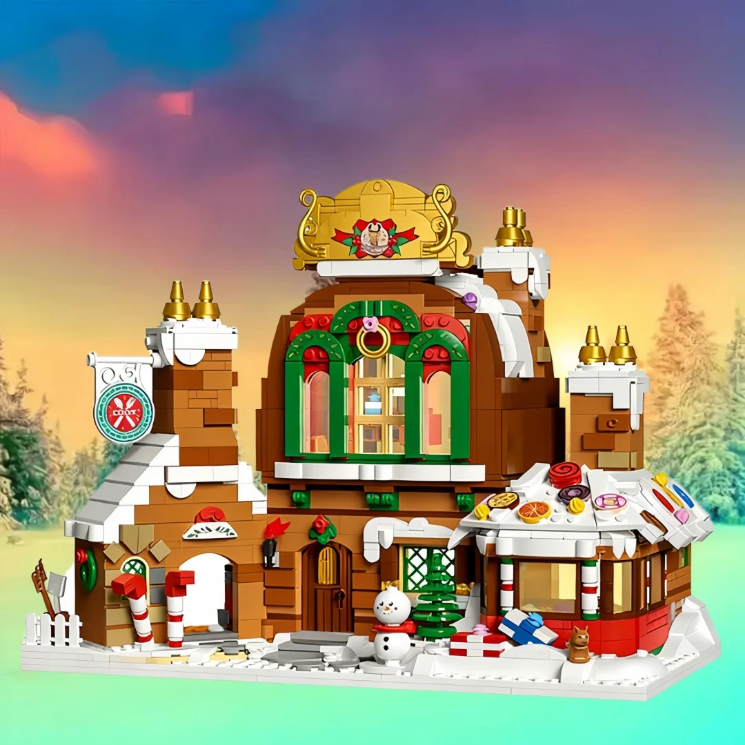 บล็อกตัวต่อจิ๋วรูปบ้านขนมปังขิง KNEW BUILT - ของเล่นธีมคริสต์มาสสำหรับเด็ก เหมาะสำหรับตกแต่งบ้านแบบ DIY และเป็นของขวัญที่น่าจดจำ