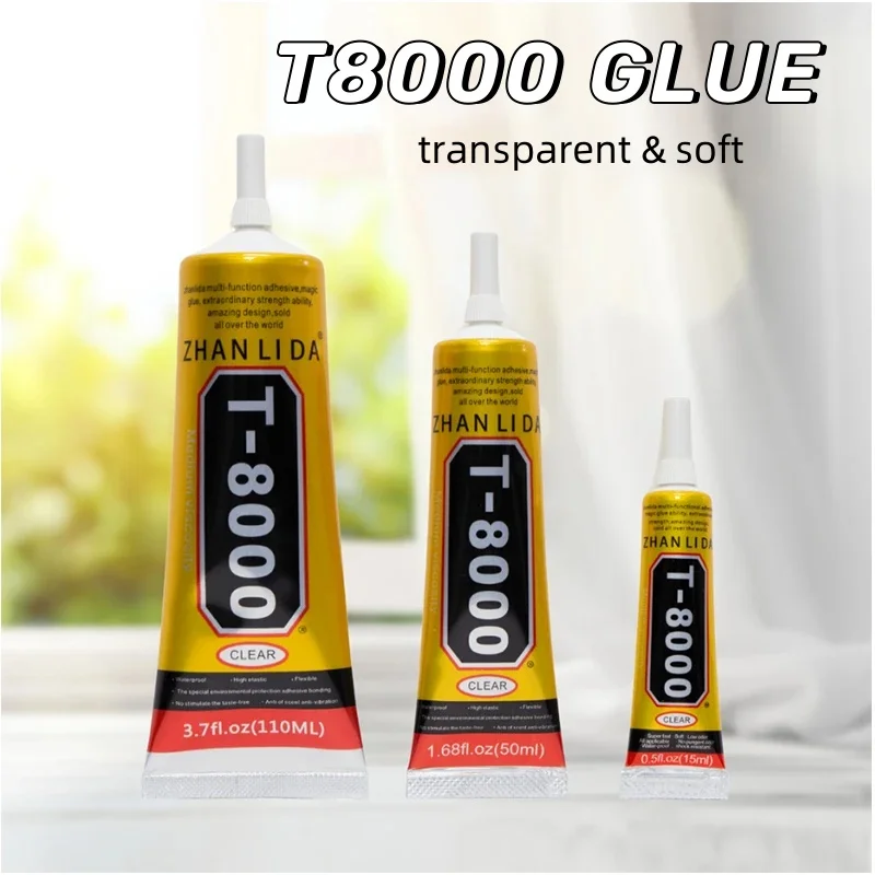 

T8000 Clear Super Glue With Precision Applicator Tip 50ML Cell Phone Tilting Screen Repair Adhesive Soft DIY Crafts Toy Flowers