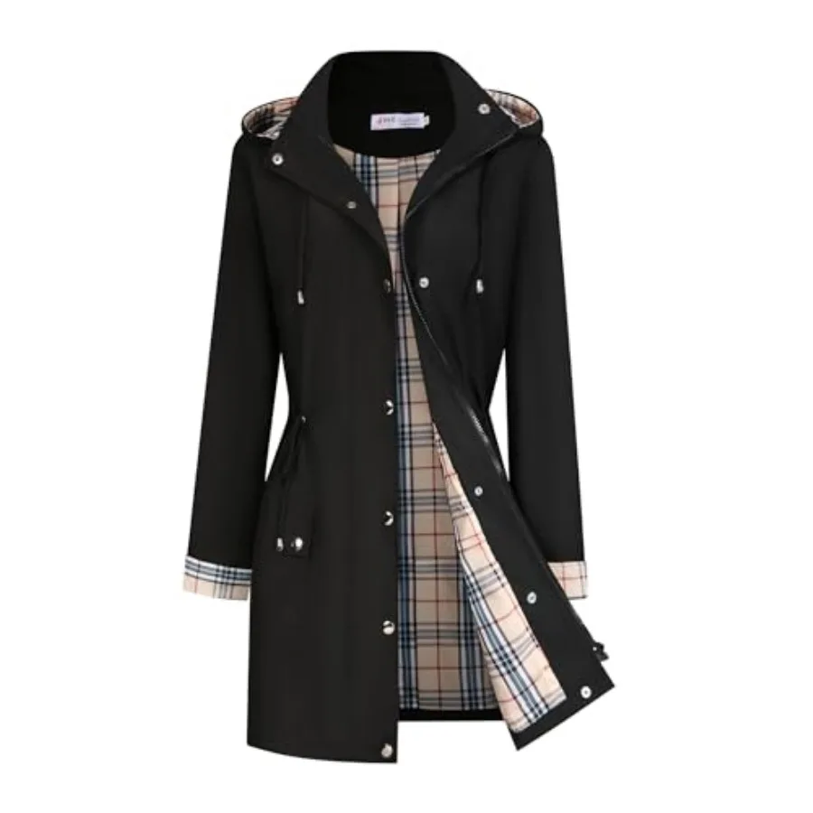 

BBX Lephsnt Rain Coats for Women Waterproof Rain Jacket Lightweight Windbreaker Outdoor Hooded Trench Coat