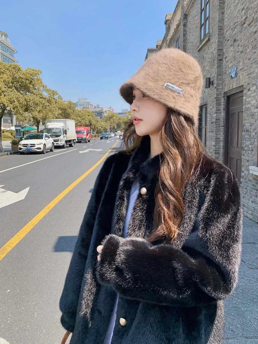 

Женская шуба средней длины Ele из меха норки, экологически чистая кожаная верхняя одежда, корейское пальто Long Sve