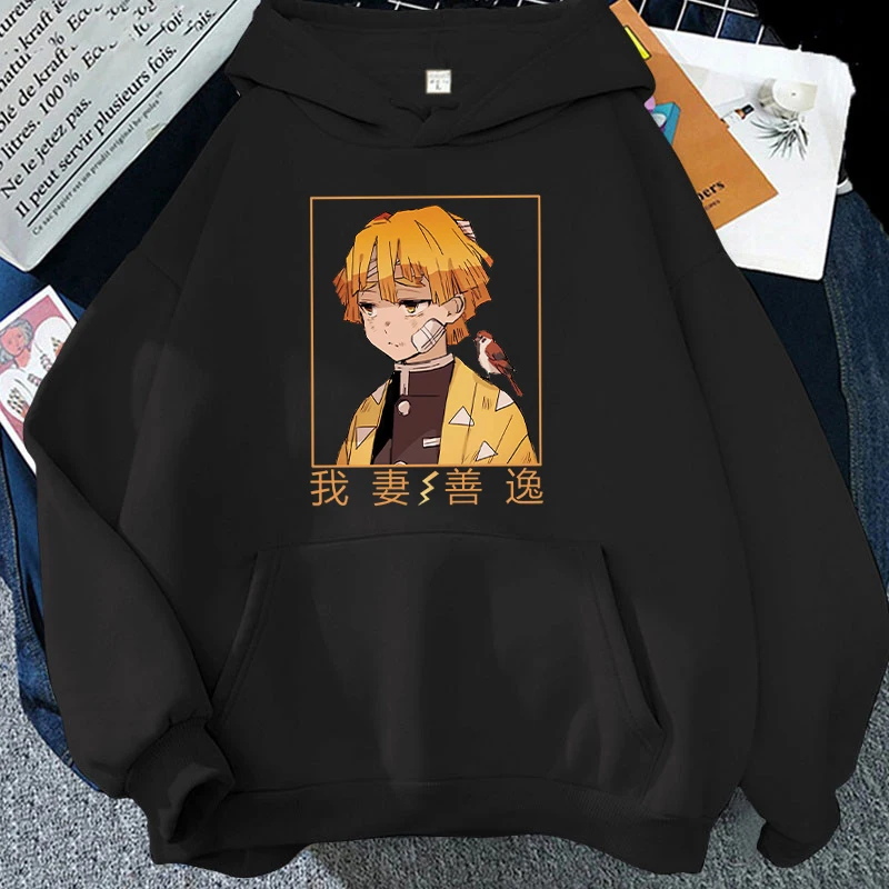 Neue Herbst und Winter Hoodies Anime Agatsuma Zenitsu gedruckt Hoodie Street Outdoor Kapuze Hip Hop Sweatshirt für Frauen Männer