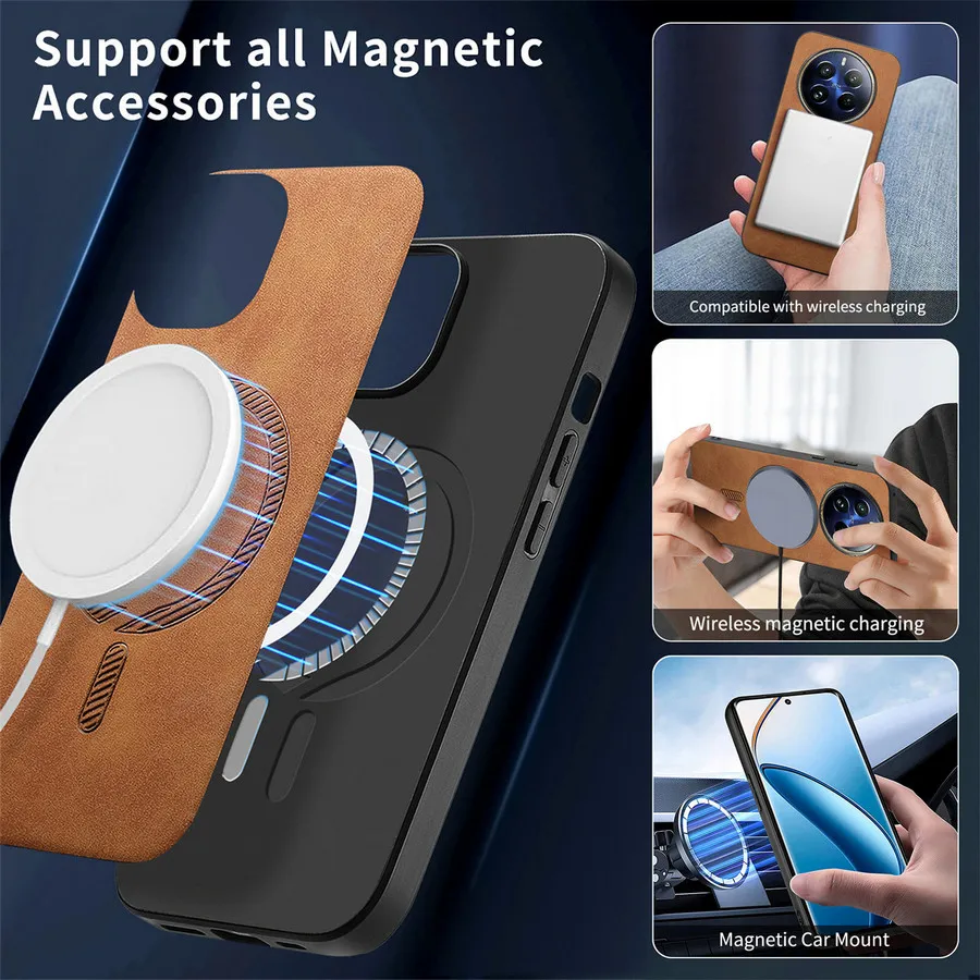 Realme 14 13 12 11 Pro Plus 5G Luxury Case For OPPO Realme 12 4G Magsafe Leather Back Panel Cover Realmi 12 Plus 13 11 Pro Funda