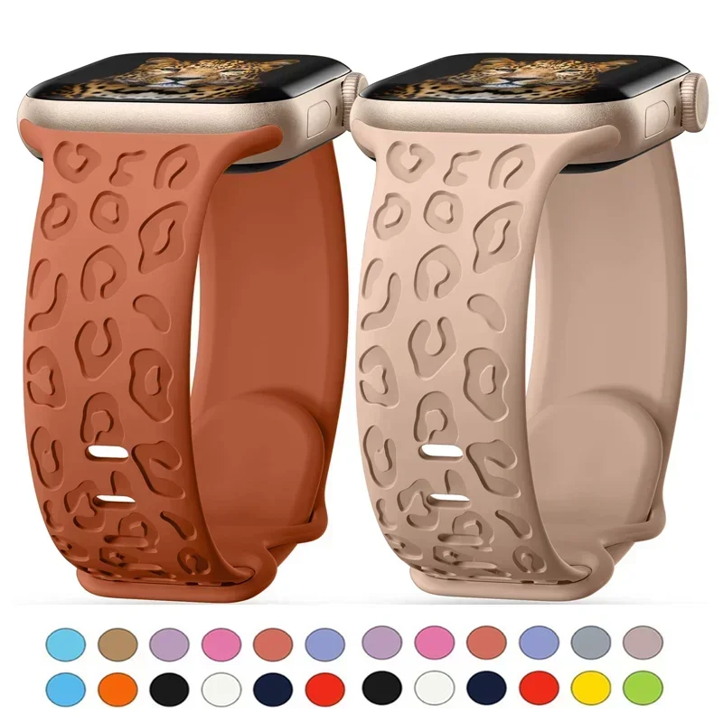 Embossed Leopard Print Soft Silicone Band For Apple Watch Series 11 10 9 8 7 6 5 SE Ultra Fits 49-38mm Durable Comfort Unisex