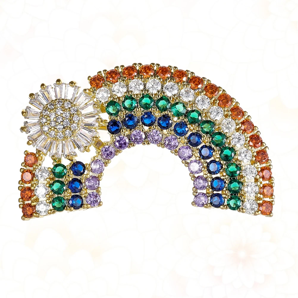 

1pc Alloy Zirconia Brooch Rainbow Shaped Clothing Decor Pin Durable Sturdy Corsage For Festival Party Gathering Golden Gift For