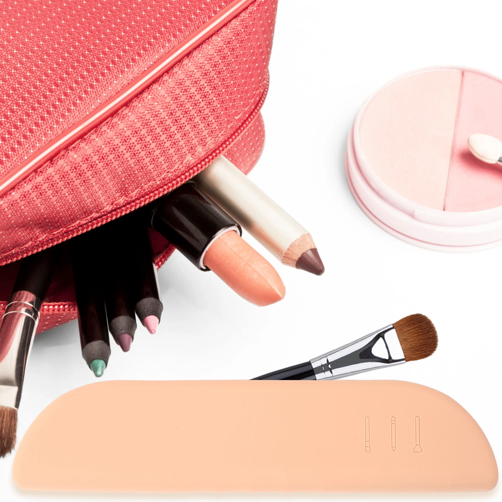 Silicone Makeup Bag Pink Toiletry Beauty Makeup Brush Storage Case ganizer Portable Holder Travel Case Storage