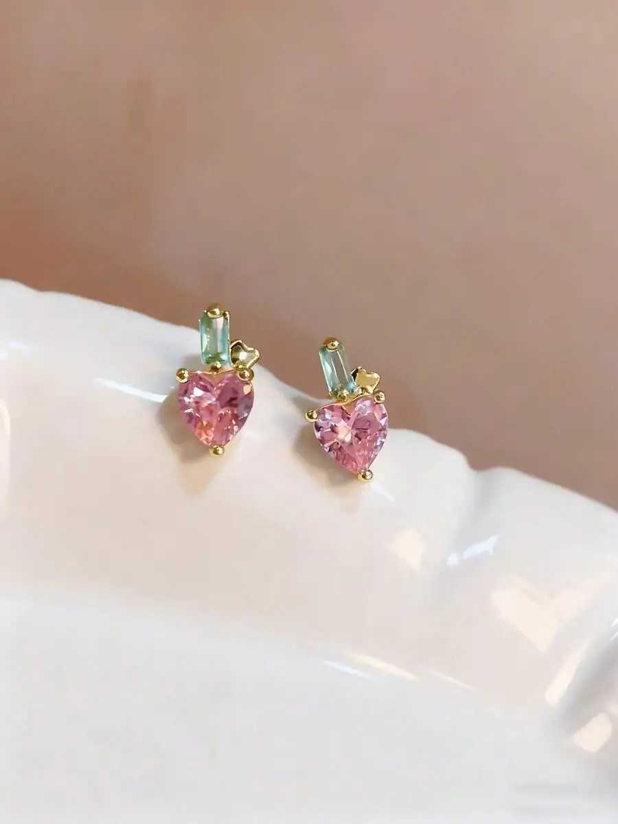 

Heart Shape Cubic Zirconia Stud Earrings For Women Romantic Gift