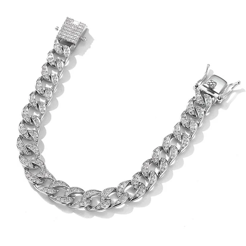 

Luxury Solid Platinum PT950 Moissanite Diamond Cuban Chain Bracelet Full Diamond Men's Bracelet