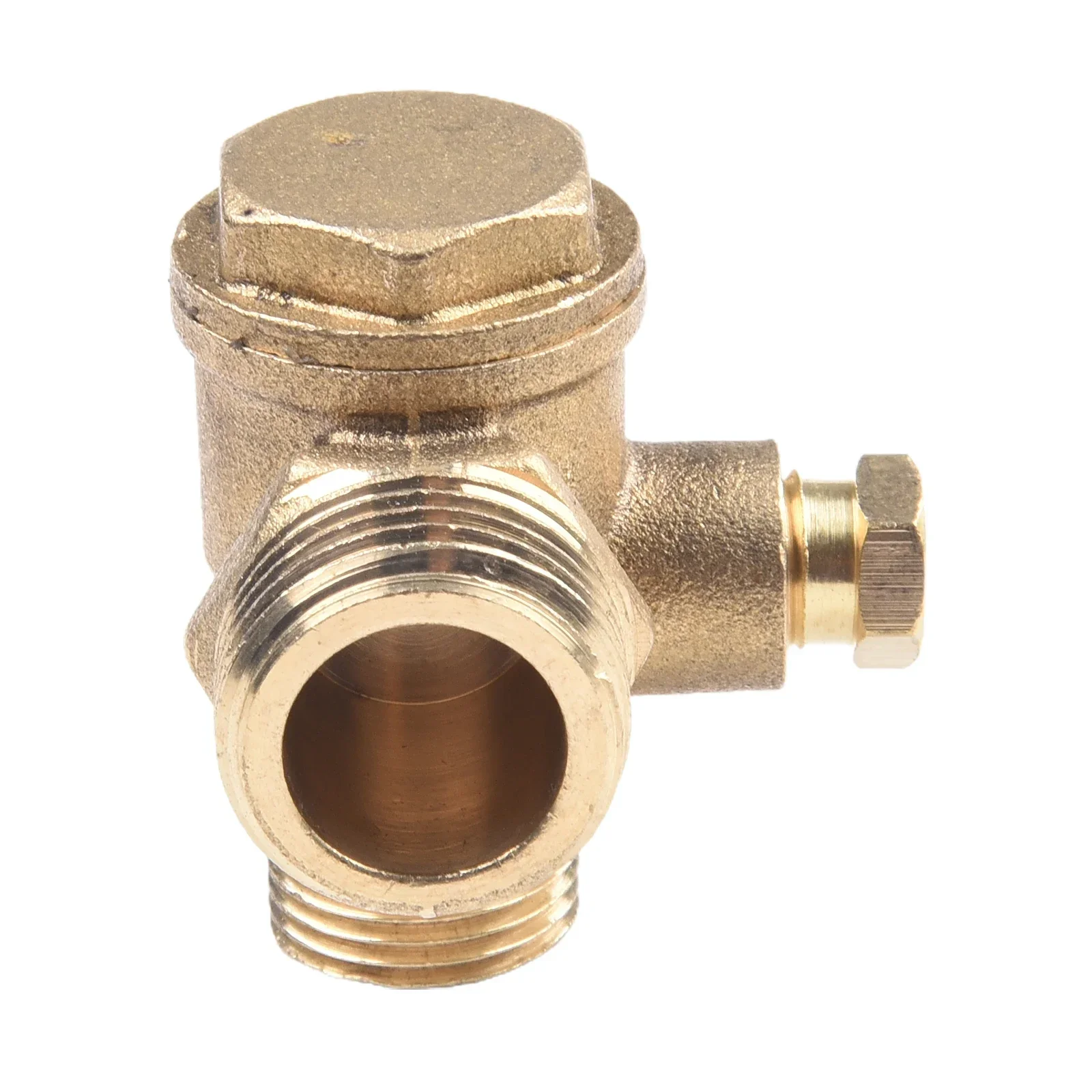 G1/2 Air Compressor Check Valve Copper 3Port 20*16*10mm Brass Male-Threaded Straight Line Lock Cylinder Screw Connector Tool