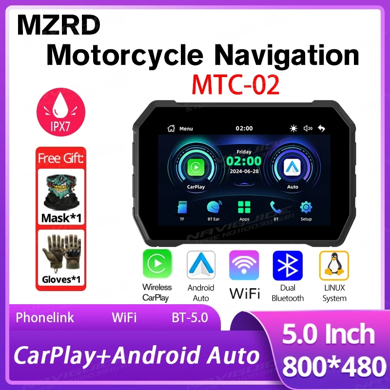 

MZRD MTC-02 Мотоциклетный видеорегистратор Carplay Android Автоматическая навигация Водонепроницаемый беспроводной BT Портативный HD-монитор
