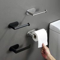 Stainless Steel Wall Toilet Paper Roll Holder Black Silver Self Adhesive Toilet Paper Holder for Bathroom Stick Wall Towel Rack